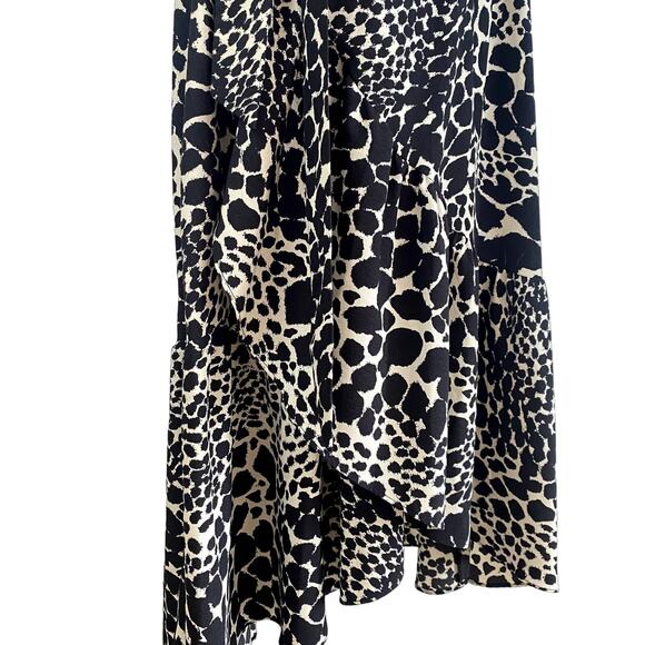 Leopard Animal Print Midi Wrap Dress Womens S Ruffle Hem Sleeveless Fall Neutral - Picture 7 of 14